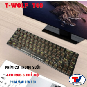 Keyboard Phím Cơ Mini T-wolf T40 Đen Red Led RGB, 68 Key, 8 Chế Độ