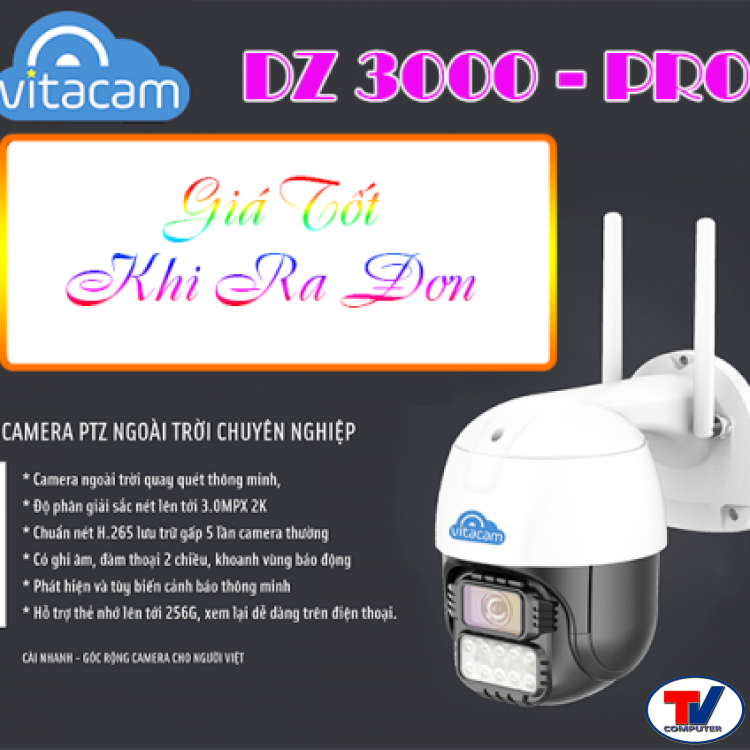  CAMERA NGOÀI TRỜI VITACAM DZ3000 3.0MP- XOAY 355 độ-HÌNH ẢNH ULTRA HD