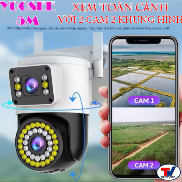 CAMERA YOOSEE 5M - 2 CAM 2 KHUNG HÌNH Q42D XEM TOÀN CẢNH - NGOÀI TRỜI